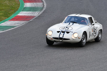 Scarperia, 3 April 2022: Alfa Romeo Giulia TZ 1964 driven by unknown in action during Mugello Classic 2022 at Mugello Circuit in Italy.のeditorial素材