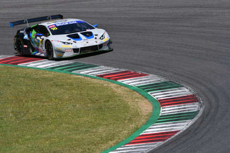 Scarperia, 7 July 2023: Lamborghini Huracan GT3 of Team IMPERIALE Sport Car Service drive by Garcia Miguel and Bartholomew Jack in action during practice of Italian Championship at Mugello Circuit. Italy.のeditorial素材