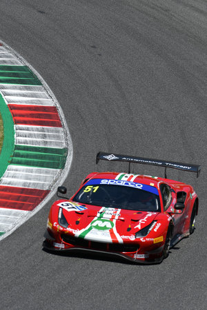 Scarperia, 7 July 2023: Ferrari 488 GT3 of Team AF CORSE Srl drive by Gai Stefano and Donno Eliseo in action during practice of Italian Championship at Mugello Circuit. Italy.のeditorial素材