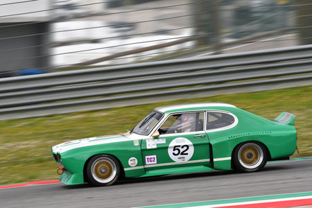 Scarperia, 3 April 2022: Ford Capri RS 3100 1975 driven by unknown in action during Mugello Classic 2022 at Mugello Circuit in Italy.のeditorial素材