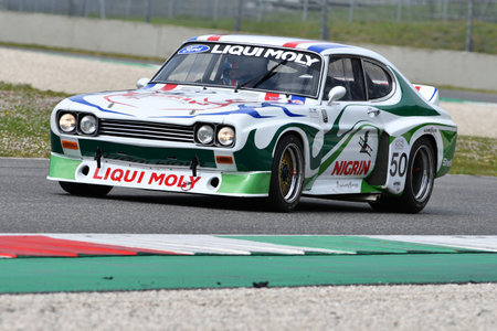 Scarperia, 3 April 2022: Ford Capri RS 3100 1975 driven by unknown in action during Mugello Classic 2022 at Mugello Circuit in Italy.のeditorial素材