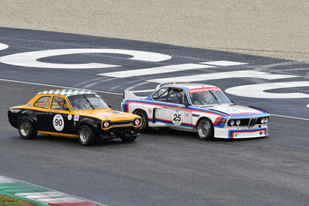 Scarperia, 3 April 2022: BMW 3.0 CSL 1975 driven by unknown in action during Mugello Classic 2022 at Mugello Circuit in Italy.のeditorial素材