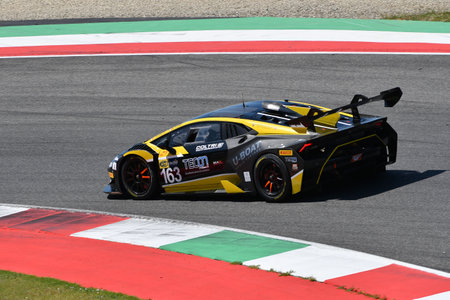 Scarperia, 7 July 2023: Lamborghini Huracan SuperTrofeo of Team Becagli Leonardo drive by Guidetti Jacopo and Fondi Maurizio in action during practice of Italian Championship at Mugello Circuit. Italy.のeditorial素材