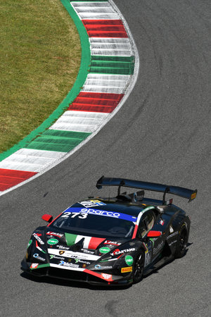 Scarperia, 7 July 2023: Lamborghini Huracan SuperTrofeo of Team DL Racing drive by Bontempelli Lorenzo and "Linos" in action during practice of Italian Championship at Mugello Circuit. Italy.のeditorial素材