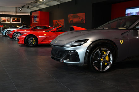 Scarperia, Mugello - 28 October 2023: Ferrari Purosangue on display during Ferrari World Finals 2023 at Mugello Circuit in Italy.のeditorial素材