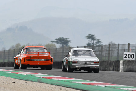 Scarperia, 2 April 2023: Ford Escort RS 1600 1975 in action during Mugello Classic 2023 at Mugello Circuit in Italy.のeditorial素材