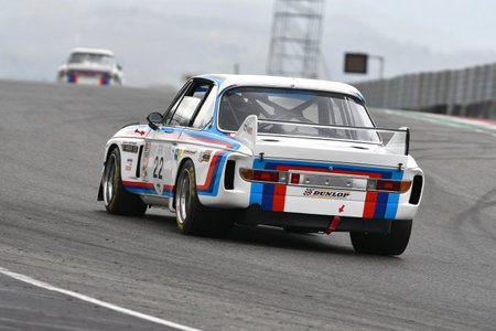 Scarperia, 2 April 2023: BMW 3.0 CSL 1975 in action during Mugello Classic 2023 at Mugello Circuit in Italy.のeditorial素材