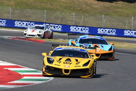 Scarperia, 29 September 2023: Ferrari 488 of team Rossocorsa driven by Marazzi Stefano and Buttarelli Samuele in action during practice of Italian Championship at Mugello Circuit. Italy.のeditorial素材