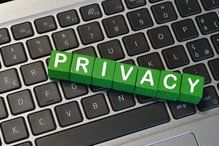 privacy text on a notebook keyboard. Cyber ââsecurity conceptの写真素材