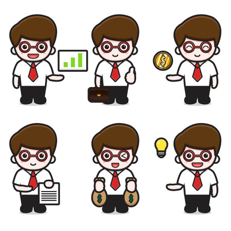 Set of man character business theme cartoon vector icon illustration. Business icon concept isolated vector. Flat cartoon styleのイラスト素材