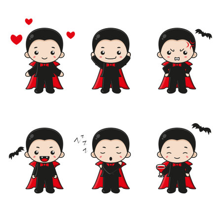 set of cute vampire mascot character with many expression. design isolated on white background.のイラスト素材