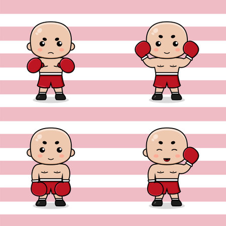 set of kid play boxing mascot character. design isolated on background.のイラスト素材