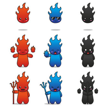 cute fire mascot character set. design isolated on white background.のイラスト素材