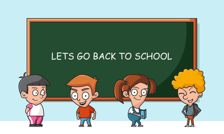 Cute kids back to school cartoon vector icon illustration. Back to school icon concept isolated vector. Flat cartoon styleのイラスト素材