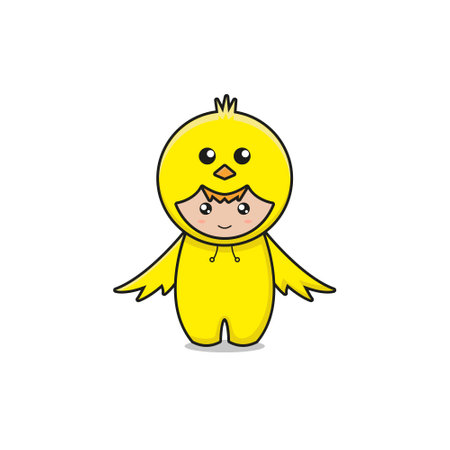 Cute chicken mascot character illustration. Design isolated on white backgroundのイラスト素材