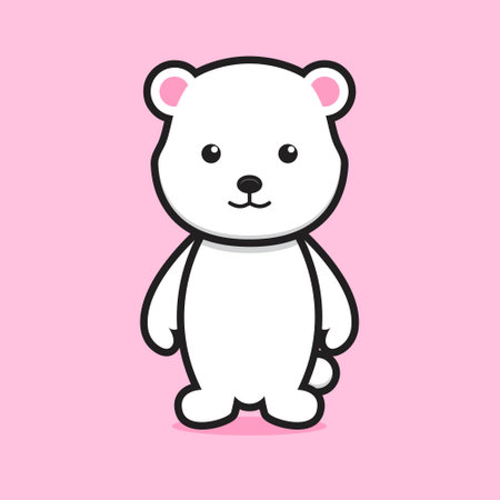 cute white bear cartoon character with smile face. design isolated on pink backgroundのイラスト素材