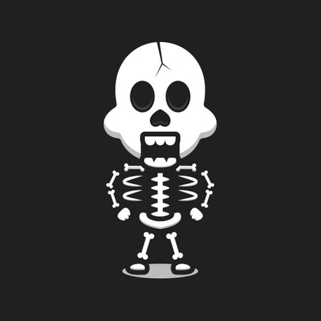 Cute skull mascot character cartoon vector icon illustration. Design isolated on black. Flat cartoon style.のイラスト素材