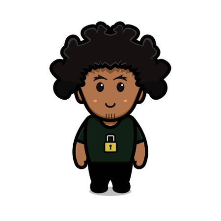 Cute curly boy wear lock t shirt cartoon vector icon illustration. Fashion icon concept isolated vector. Flat cartoon styleのイラスト素材