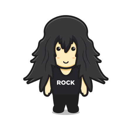 Cute rocker with long hair cartoon vector icon illustration. Fashion icon concept isolated vector. Flat cartoon styleのイラスト素材