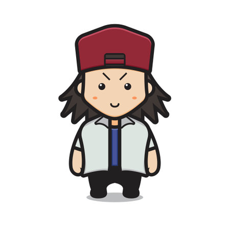 Cute boy wear red hat cartoon vector icon illustration. Fashion icon concept isolated vector. Flat cartoon styleのイラスト素材
