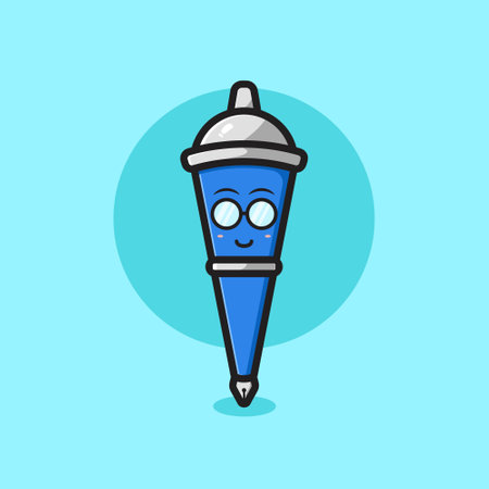 Cute pen character wear glasses cartoon vector icon illustration. Object icon concept isolated vector. Flat cartoon styleのイラスト素材