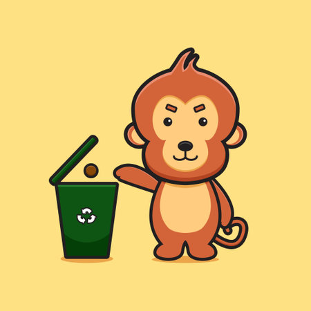 Cute monkey throw away the crash in the spam cartoon icon illustration. Design isolated flat cartoon styleのイラスト素材