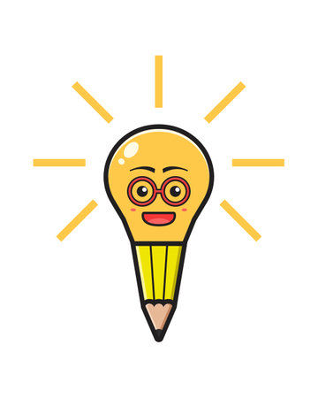 Pencil lamp have idea cartoon icon vector illustration. Design isolated flat cartoon styleのイラスト素材