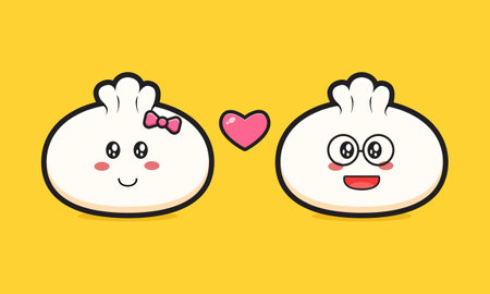 Dumpling fall in love cartoon icon vector illustration. Design isolated flat cartoon styleのイラスト素材