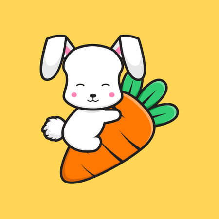 Cute rabbit hug carrot cartoon icon illustration. Design isolated flat cartoon styleのイラスト素材