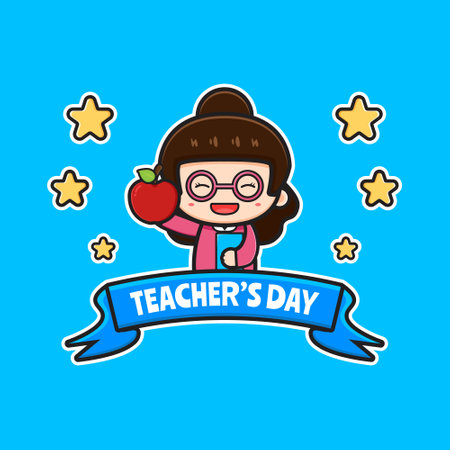 Cute teacher's day poster cartoon icon illustration. Design isolated flat cartoon styleのイラスト素材