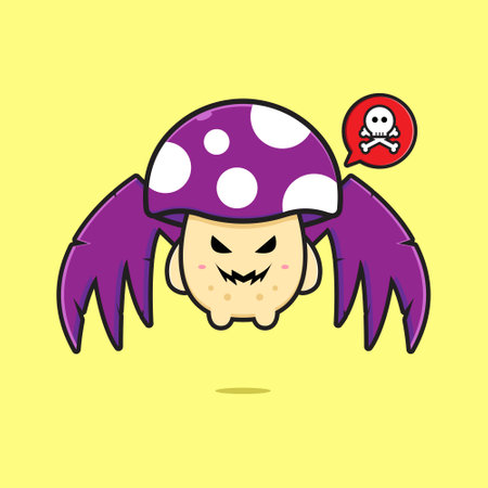 Cute flying poisonous mushroom cartoon icon illustration. Design isolated flat cartoon styleのイラスト素材