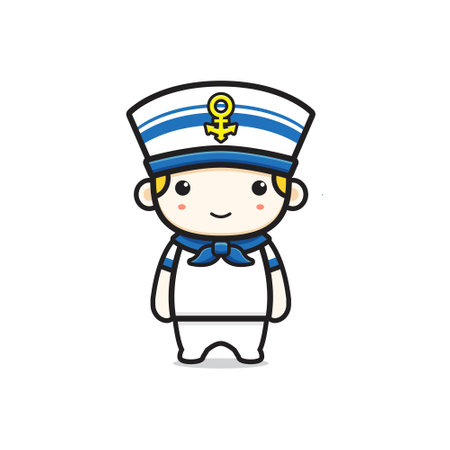 Cute sailor character cartoon icon illustration. Design isolated flat cartoon styleのイラスト素材