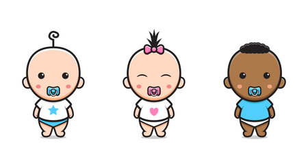 Cute baby twin character cartoon icon illustration. Design isolated flat cartoon styleのイラスト素材