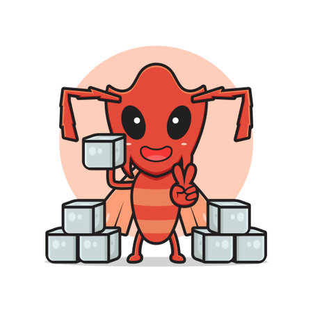 Cute ant with sugar cube cartoon icon illustration. Design isolated flat cartoon styleのイラスト素材