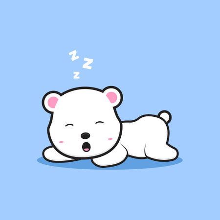 Cute polar bear sleeping cartoon icon illustration. Design isolated flat cartoon styleのイラスト素材