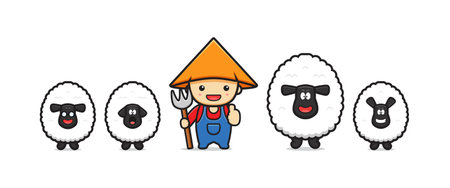 Cute farmer with sheep cartoon icon illustration. Design isolated flat cartoon styleのイラスト素材