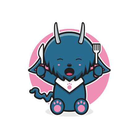 Cute monster ready to eat cartoon icon illustration. Design isolated flat cartoon styleのイラスト素材
