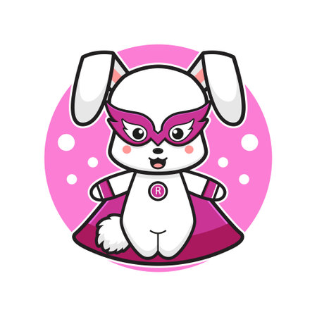 Cute rabbit super hero cartoon icon illustration. Design isolated flat cartoon styleのイラスト素材