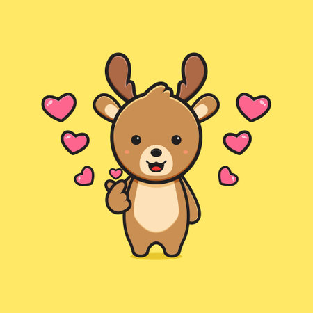 Cute deer with finger love pose cartoon icon illustration. Design isolated flat cartoon styleのイラスト素材