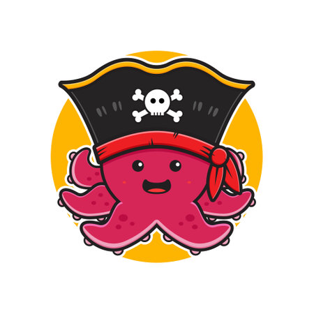 Cute octopus pirate mascot character logo cartoon icon illustration flat cartoon style designのイラスト素材