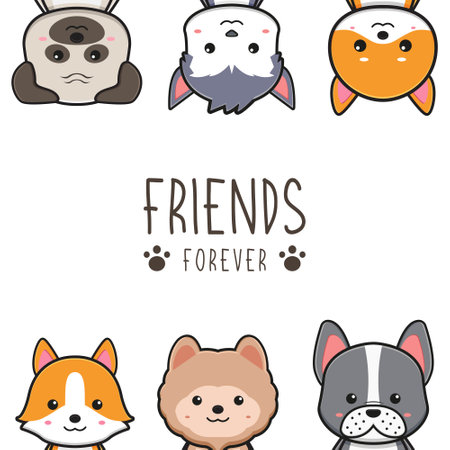Cute dog friends forever card doodle cartoon illustration design flat cartoon styleのイラスト素材