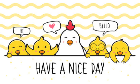 Cute chicken family greeting card doodle cartoon icon illustration flat cartoon style designのイラスト素材