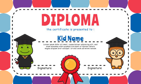 Cute animal diploma certificate colorful background design template icon illustration design flat cartoon styleのイラスト素材
