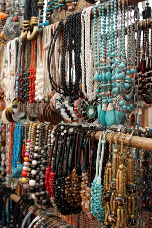 Necklaces for sale at a marketの写真素材