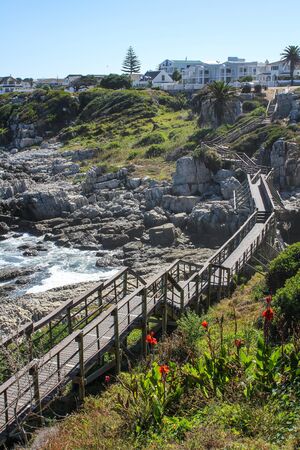 Wooden  pathway along coastの写真素材
