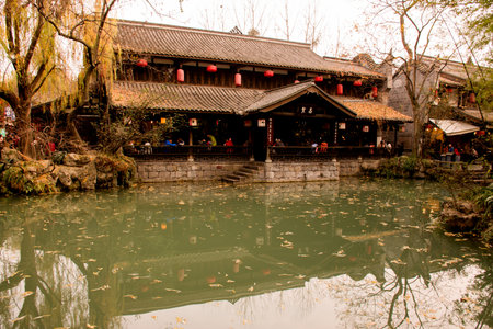 restaurant beside the pondのeditorial素材