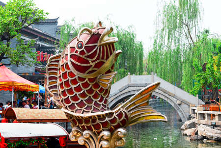 Carp sculpture in the ancient townのeditorial素材