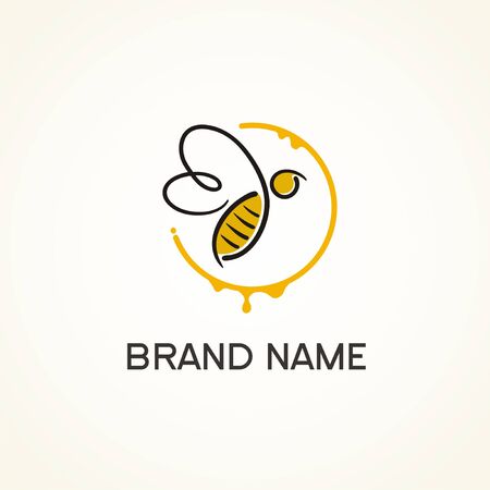 Abstract bee logo with simple line style in yellow circleのイラスト素材
