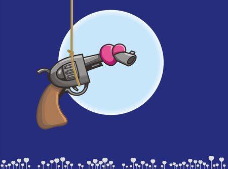 pistol folded with a bond of love hanging over the grass of loveのイラスト素材