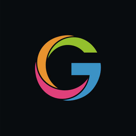 Colored letter G twist style logo design on black backgroundのイラスト素材
